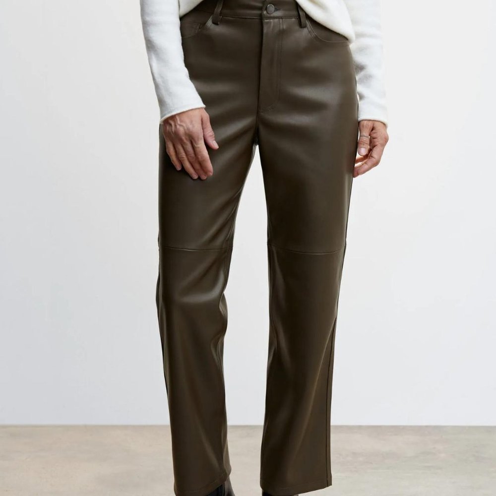 MANGO - Leather-effect straight trousers
